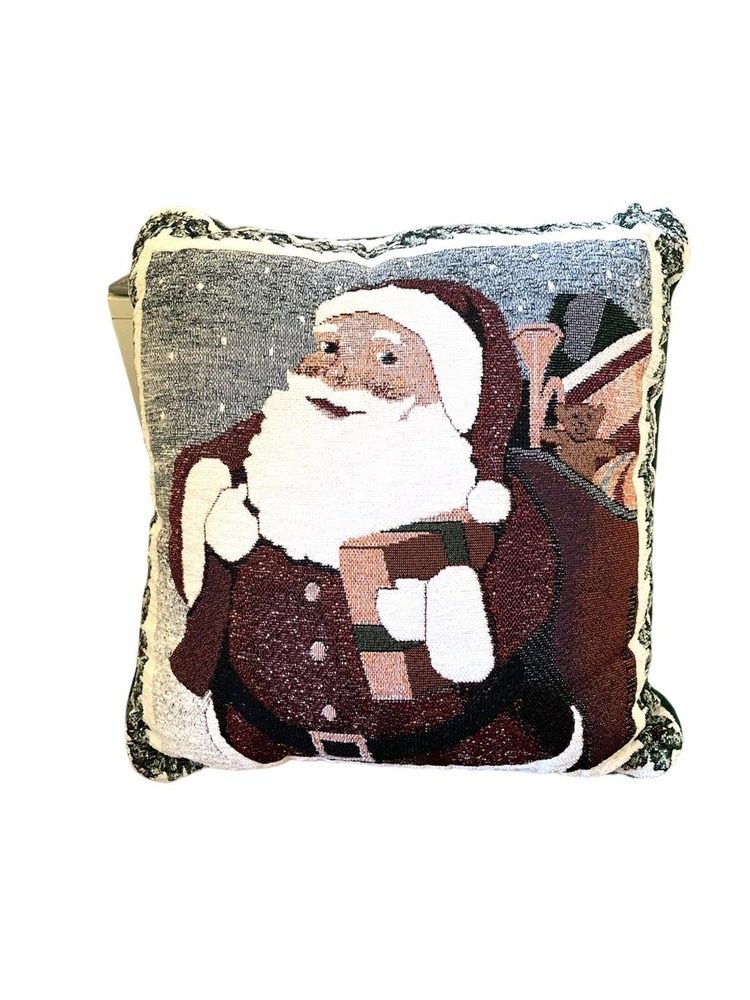 Christmas Santa Claus Gift Green Back Xmas Trees Decorative Throw Pillow 12"